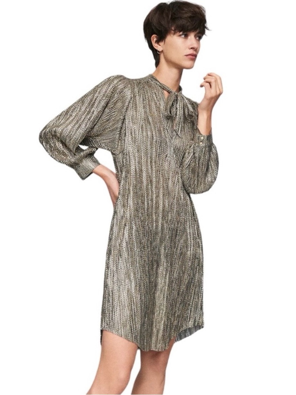 Sabina Musayev Eugene Gold Tied Shimmer Tunic Dress Size Small